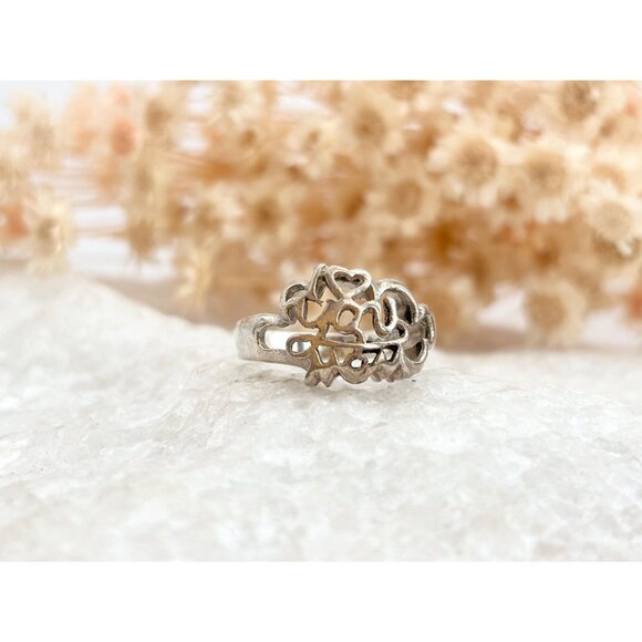 I Love Mom - Hand Carved Straight Shank 925 Sterling Silver Vintage Ring - sz 7 - Picture 8 of 12